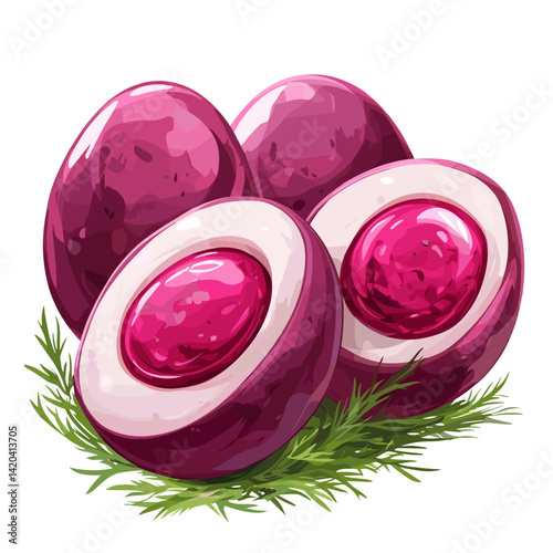 Pickled Red Beet Eggs with Dill Garnish