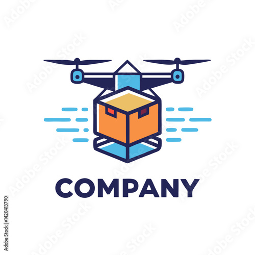Delivery drone with box logo design illustration