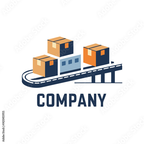 Modern logistics company logo with delivery conveyor belt