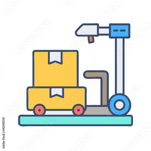 Logistics pallet jack carrying packages, cargo, delivery icon