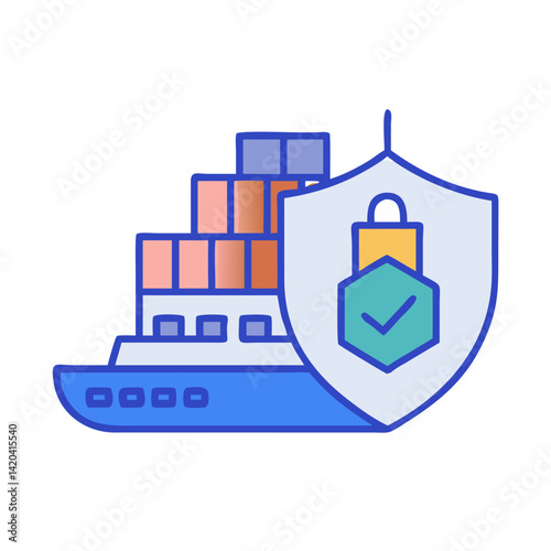 Secured Shipping: Cargo Ship with Security Shield Illustration