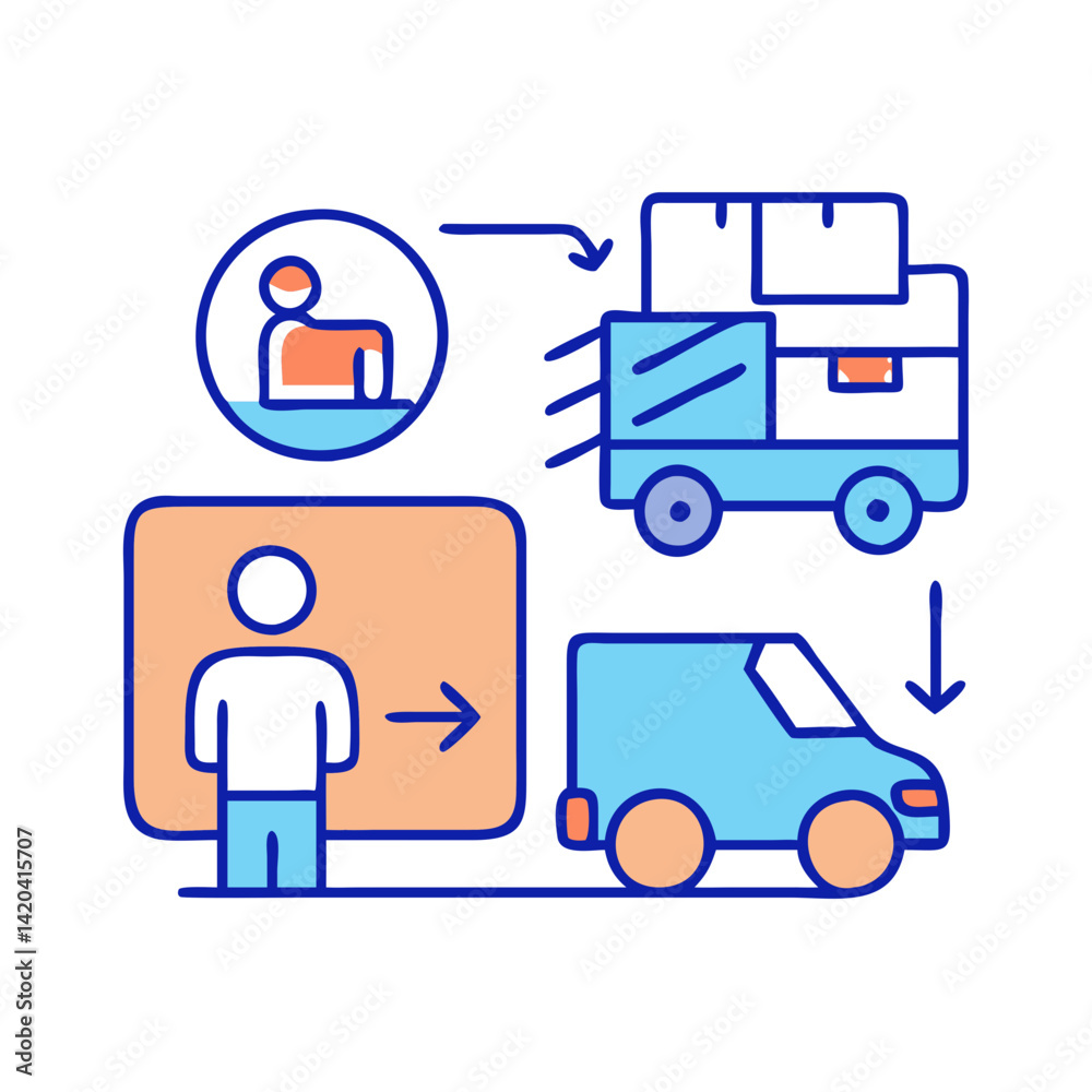 Delivery Process: From Order to Shipping, Logistics Icon Delivery Process: From Order to Shipping, Logistics Icon