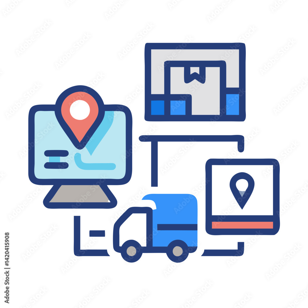 E-commerce delivery, track package icon vector on black E-commerce delivery, track package icon vector on black