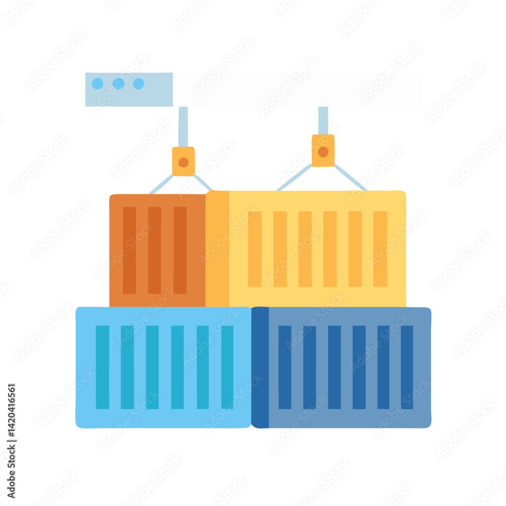 Colorful Shipping Containers Stacked with Crane on Black Backdrop Colorful Shipping Containers Stacked with Crane on Black Backdrop