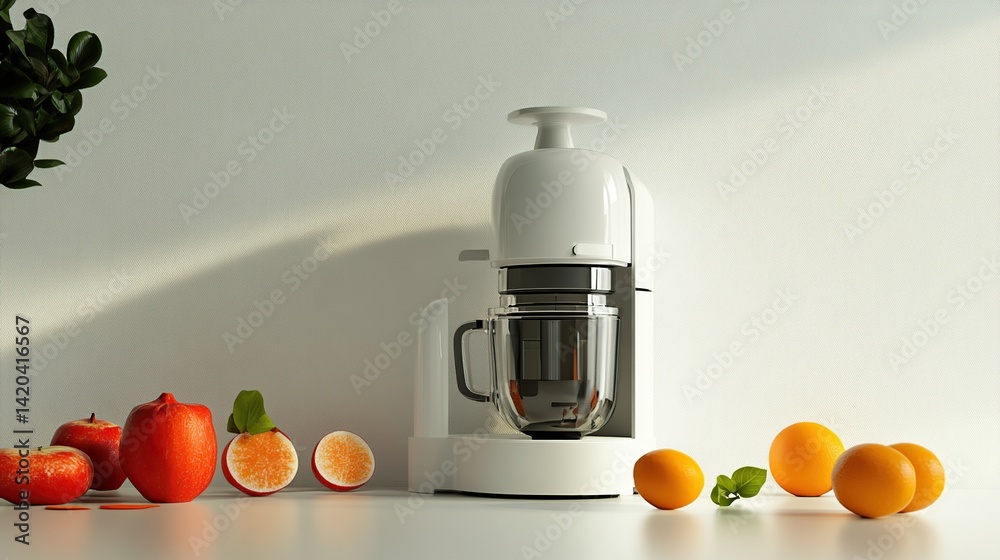 White Citrus Juicer with Kitchen Still Life.