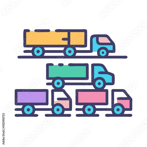 Stacked Delivery Trucks Icon for Logistics and Transportation