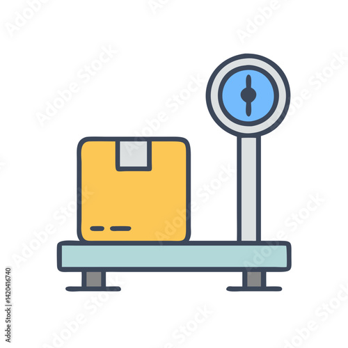 Package on a scale. Delivery weight measurement icon.