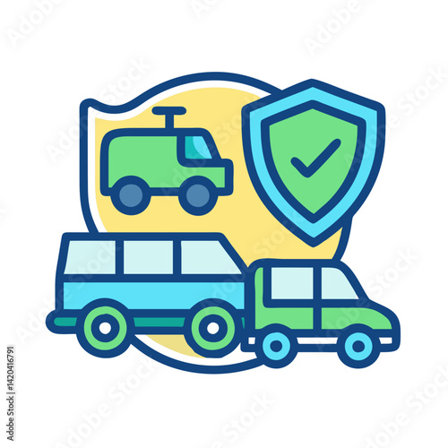 Vehicle insurance illustration with cars and protection shield