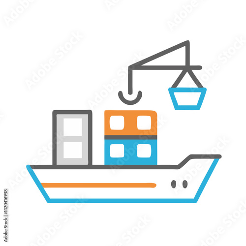 Cargo ship delivering container boxes on black background