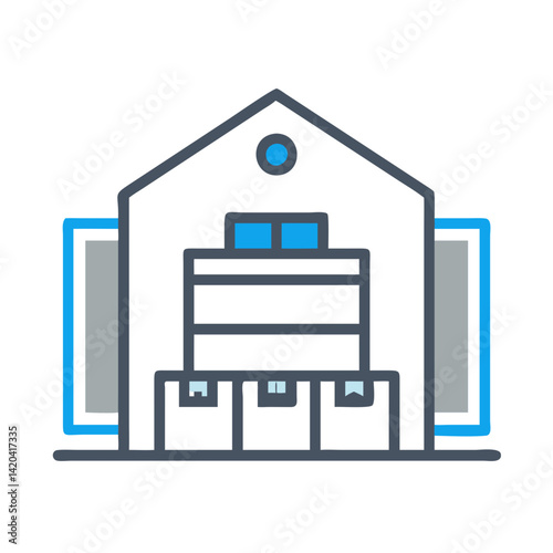 Minimalistic warehouse icon with packages, goods, logistics concept