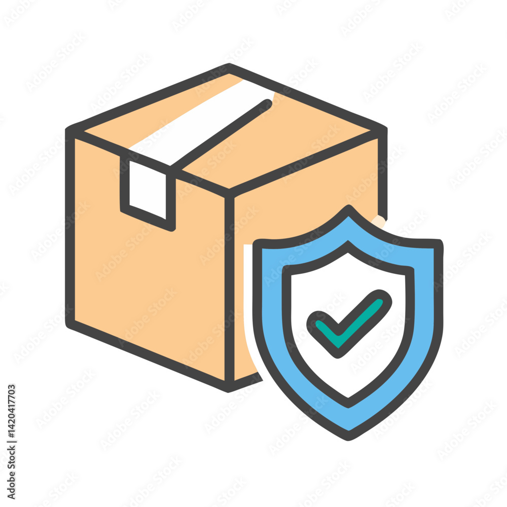 Secured delivery icon: Cardboard box with a shield Secured delivery icon: Cardboard box with a shield