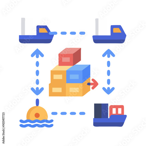 Global trade illustration with shipping, logistics and transport