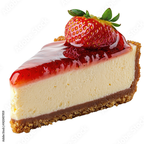 Delicious strawberry cheesecake slice dessert recipe food photography on transparent background