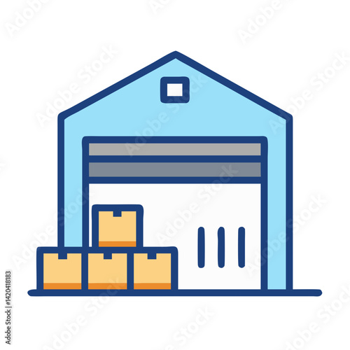 Warehouse with Boxes Vector Icon - Logistics Concept