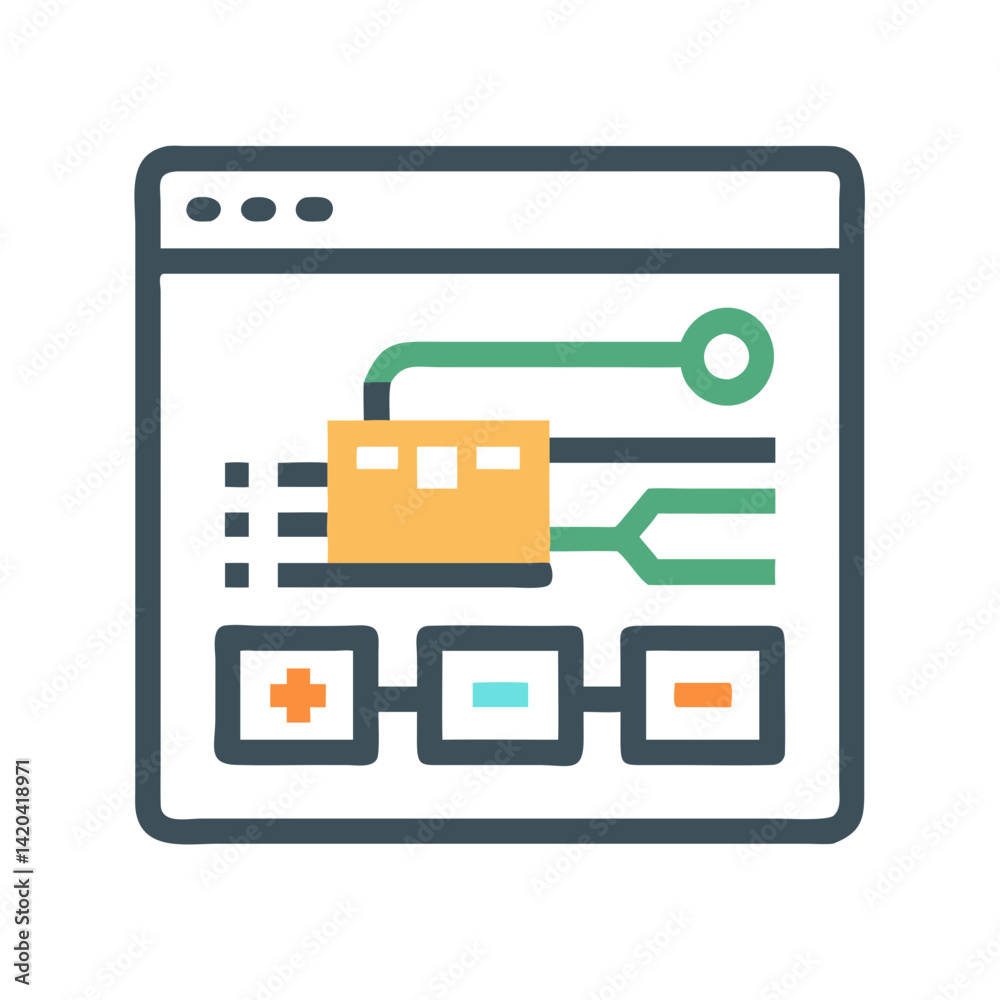Website UI with Data Flow Diagram Illustration
