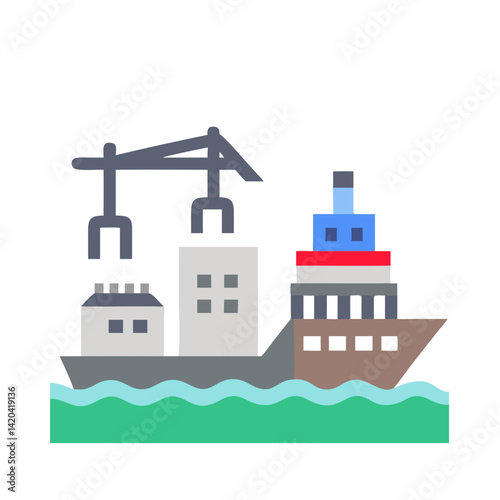 Cargo ship with crane loading containers on ocean