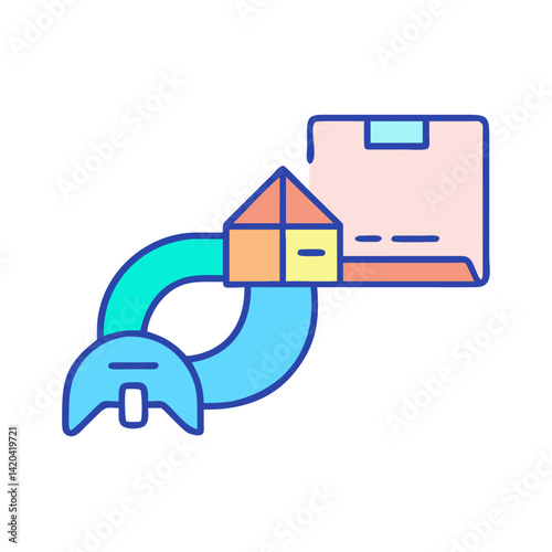 Digital Illustration of House and Packaging Box Icon