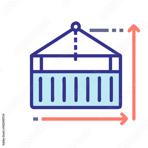 Shipping container dimensions icon, cargo size, freight length