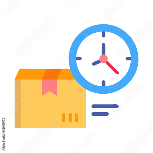 Fast delivery icon: parcel with clock. Vector illustration.