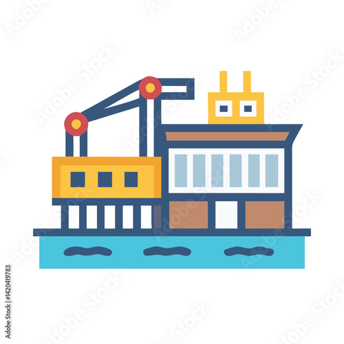 Coastal Industry Pier Building with Crane Flat Icon