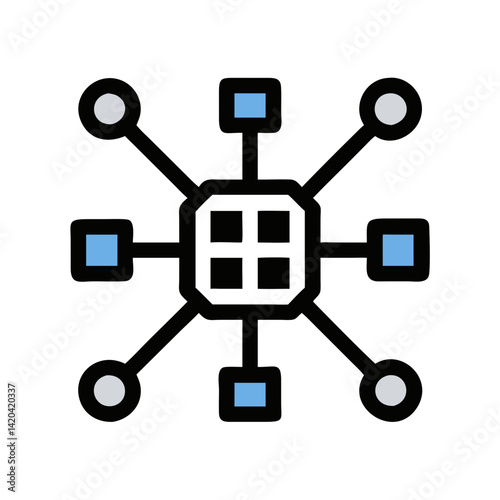 Data Network Illustration - Central Hub with Connections