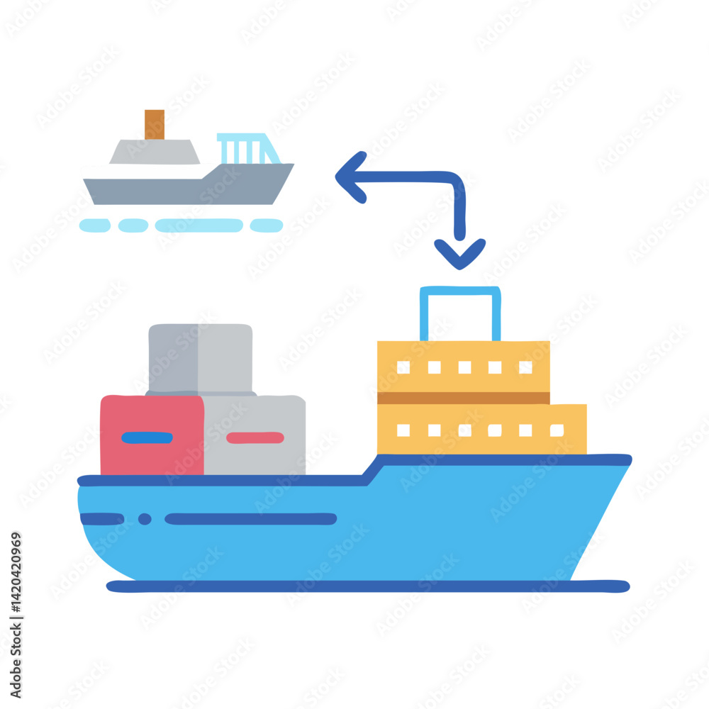 Ship to ship transfer of cargo vector image Ship to ship transfer of cargo vector image