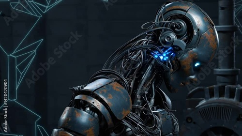 mechanical humanoid, with sparks