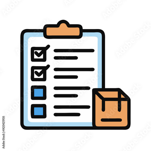 Delivery Checklist with Cardboard Box Icon Illustration