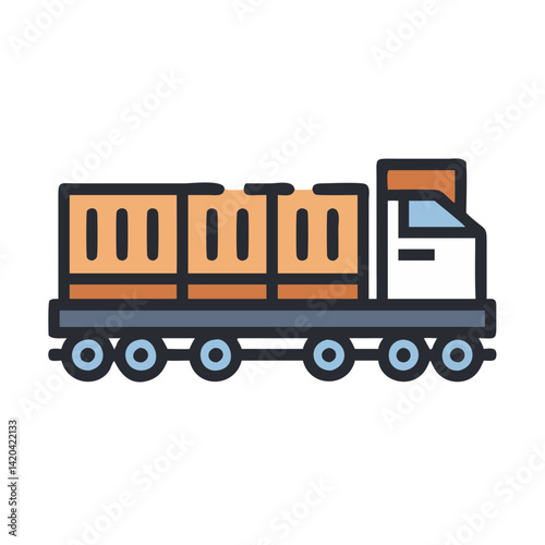 Flatbed Truck Vector Illustration with Cargo Containers Artwork