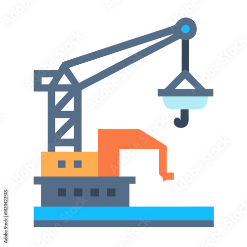 Colorful Crane Icon: Construction, Lifting, and Industrial Design