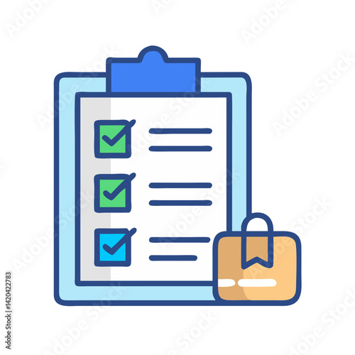 Shipping checklist with package illustration, order fulfillment concept