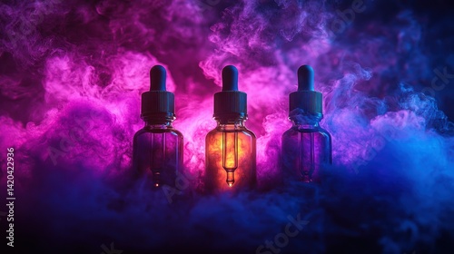 Vaporizer bottles in vibrant smoke