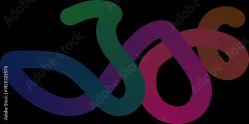 Abstract Rainbow Curves Vibrant Colorful Creative Design. Beautiful neon inscription love in purple and blue on a black background. Abstract colorful numbers and symbols