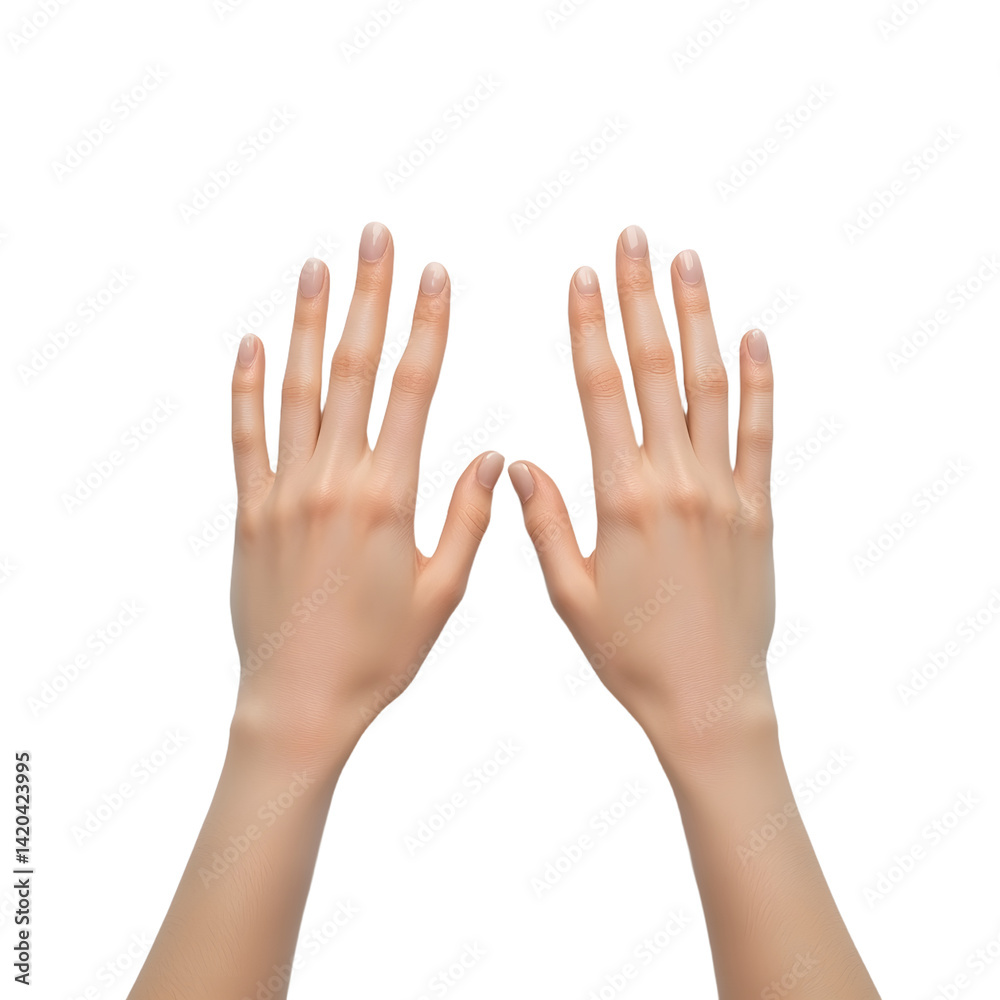 Both hands holding an invisible object, open gesture symbolizing grasping or presenting something. Fingers positioned naturally, conveying action and interaction. Isolated on white background.. Both hands holding an invisible object, open gesture symbolizing grasping or presenting something. Fingers positioned naturally, conveying action and interaction. Isolated on white background..