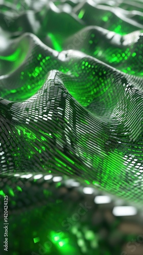 Abstract digital mesh waves of vibrant green. photo