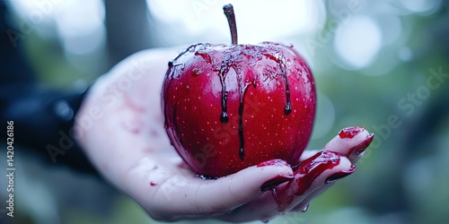 poisoned red apple concept with a deadly toxic forbidden fruit