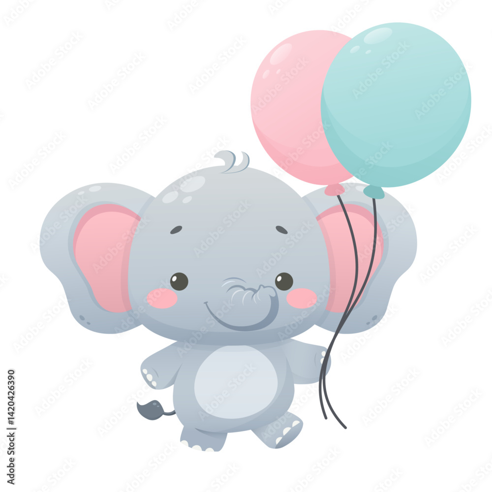 Fototapeta premium vector cute elephant with balloons