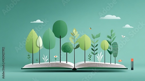 Open Book, Forest Illustration