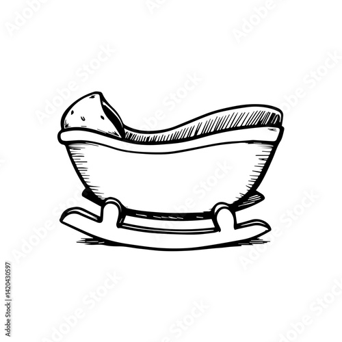Rocking cradle illustration in black and white style  