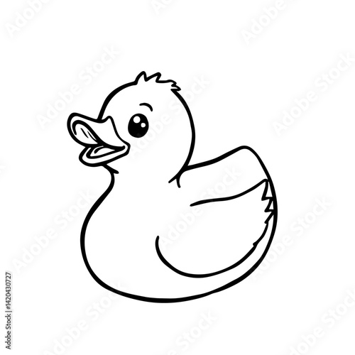 Cute cartoon duck smiling against a simple white background  