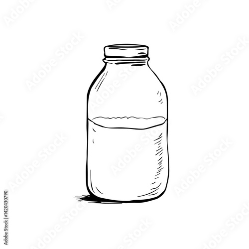 Hand-drawn glass jar filled with milk  