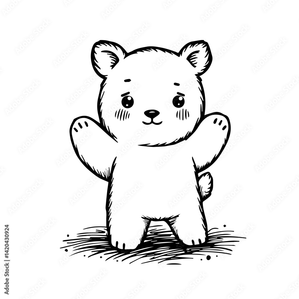 Naklejka premium Cute cartoon bear with arms raised in a playful pose