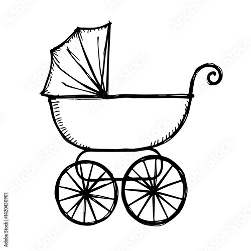 Vintage baby stroller illustration on a white background  