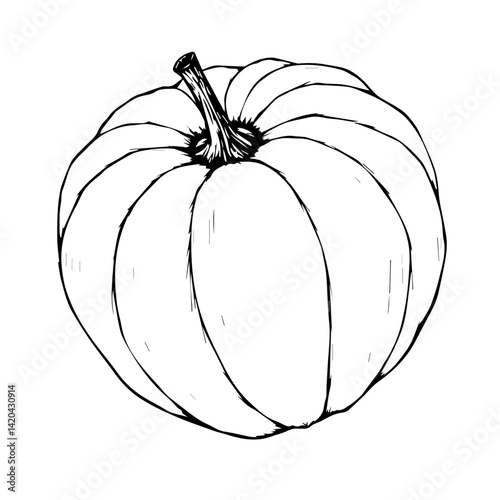 Black and white illustration of a pumpkin  