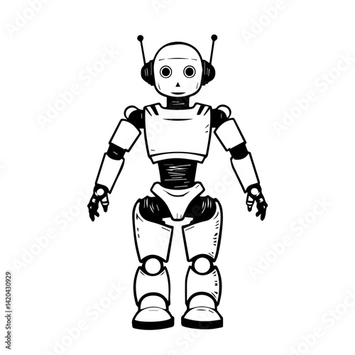 Cartoon robot character standing in a minimalist style  
