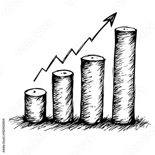 Growth Chart Illustration with Rising Bars and Arrow  