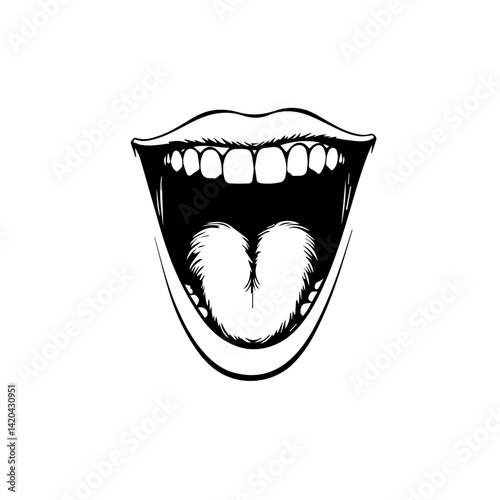 Open mouth illustration expressing sound against a white background  