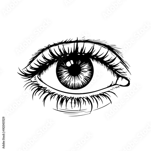 Detailed sketch of a human eye with eyelashes  