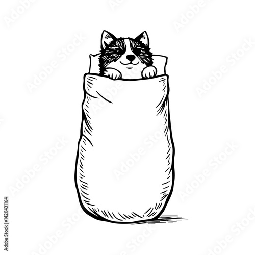 Cute dog snuggling happily in a blanket illustration  