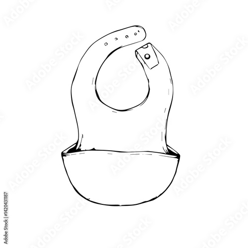 Baby bib illustration in black and white for children's products 